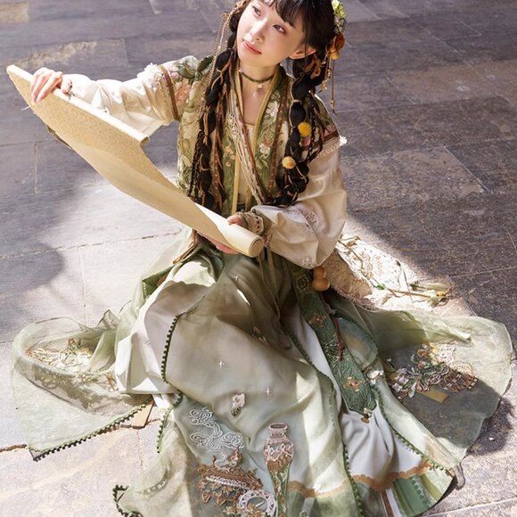 Dream Merchant Embroidered Outfit Set | Women Cardigan Blouse Maxi Skirt M808 - Picture 3 of 7